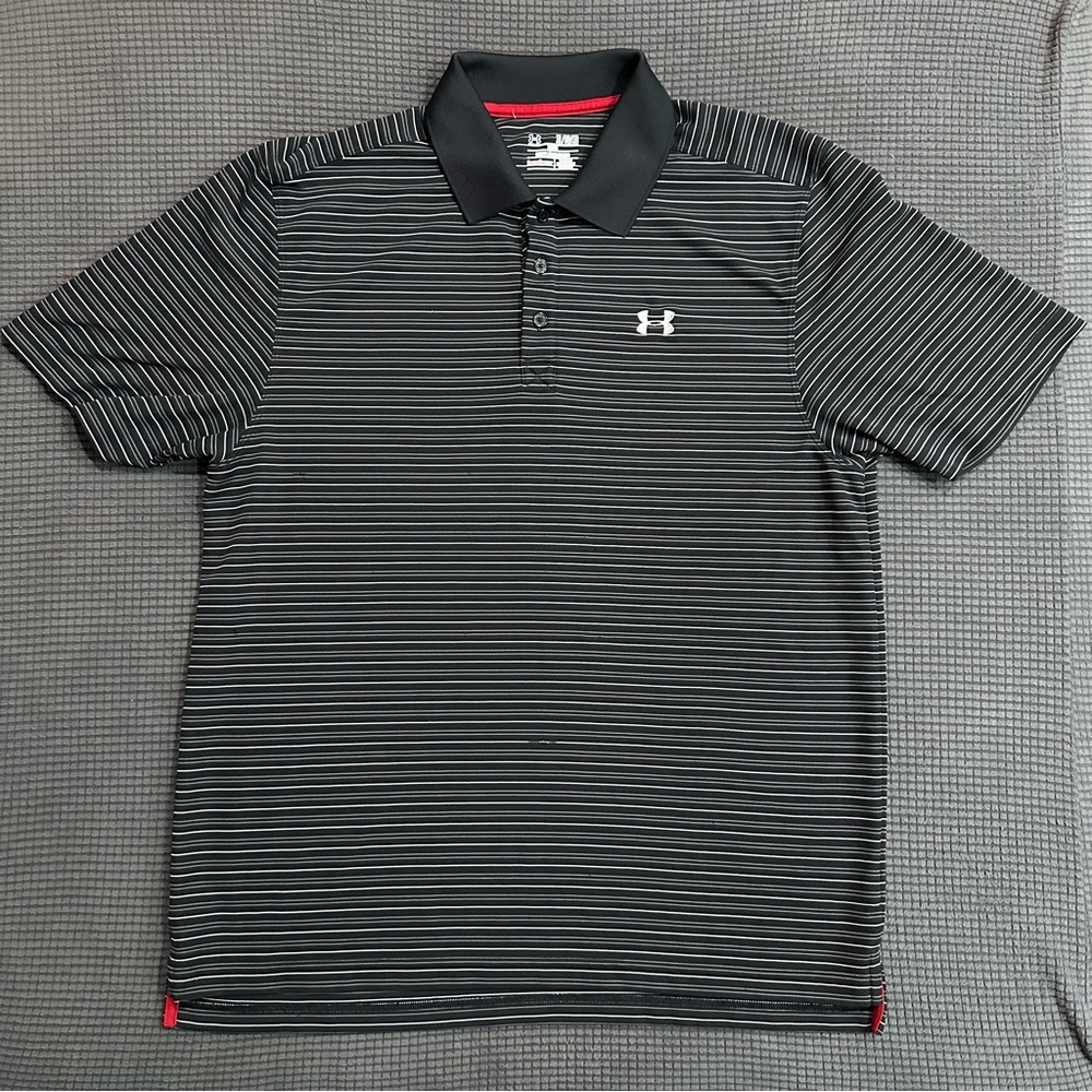Under Armour Men's Black And White Striped Heatgear Polo X-Large